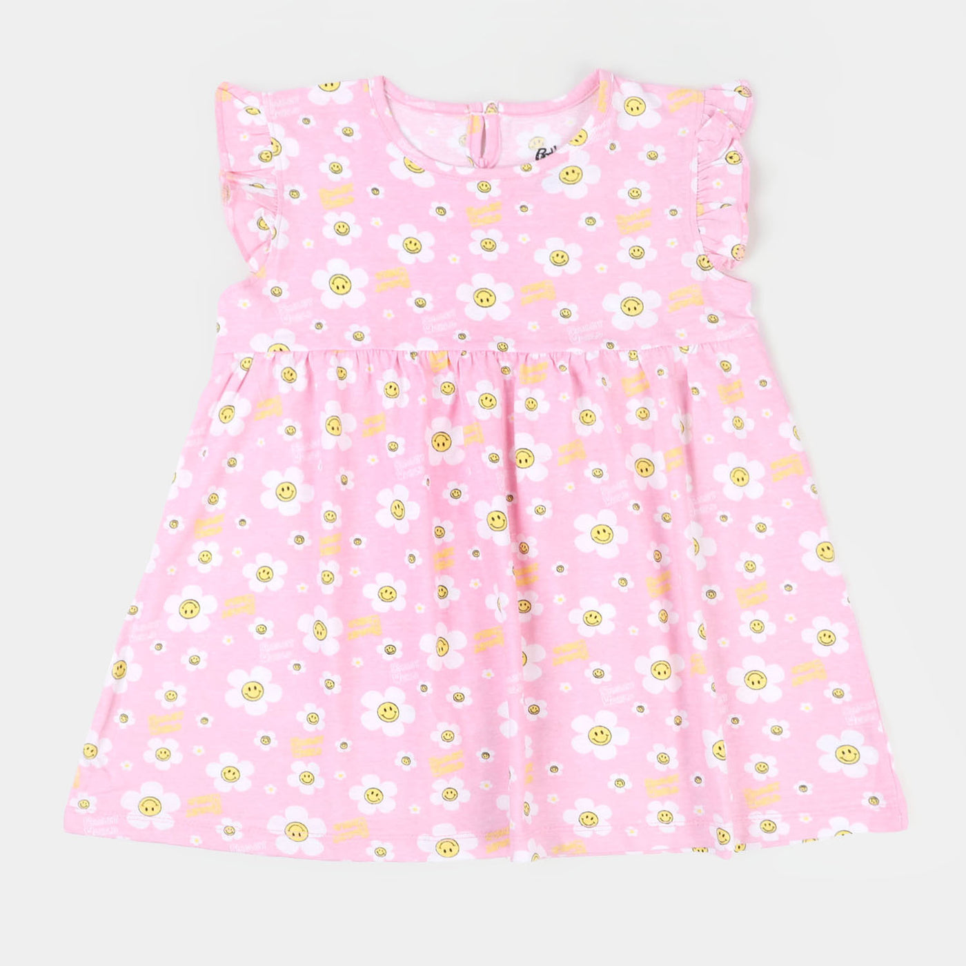 Infant Girls Knitted Frock Smiley Flowers - Light pink