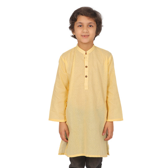 Boys Basic Kurta Burn Out - Yellow