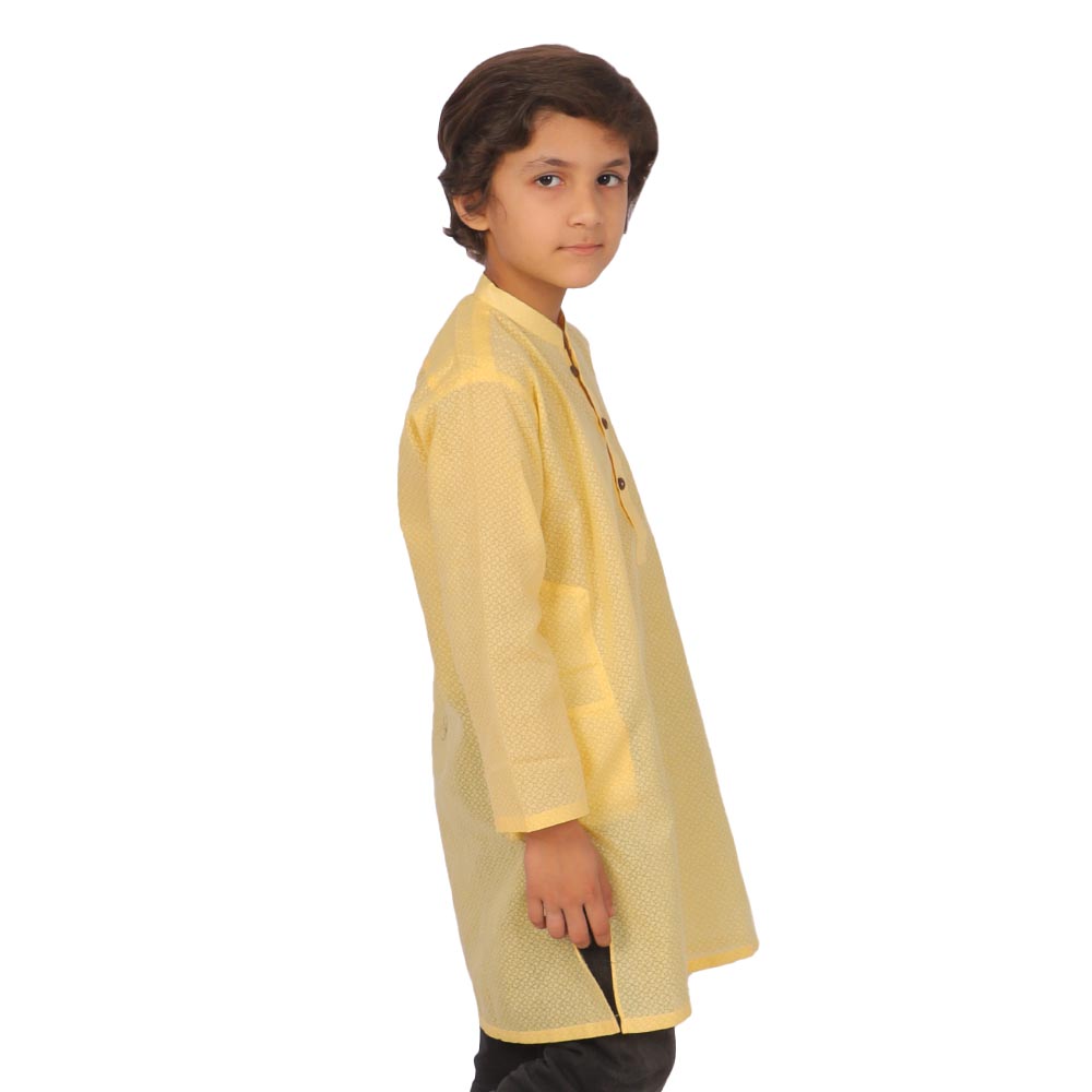 Boys Basic Kurta Burn Out - Yellow