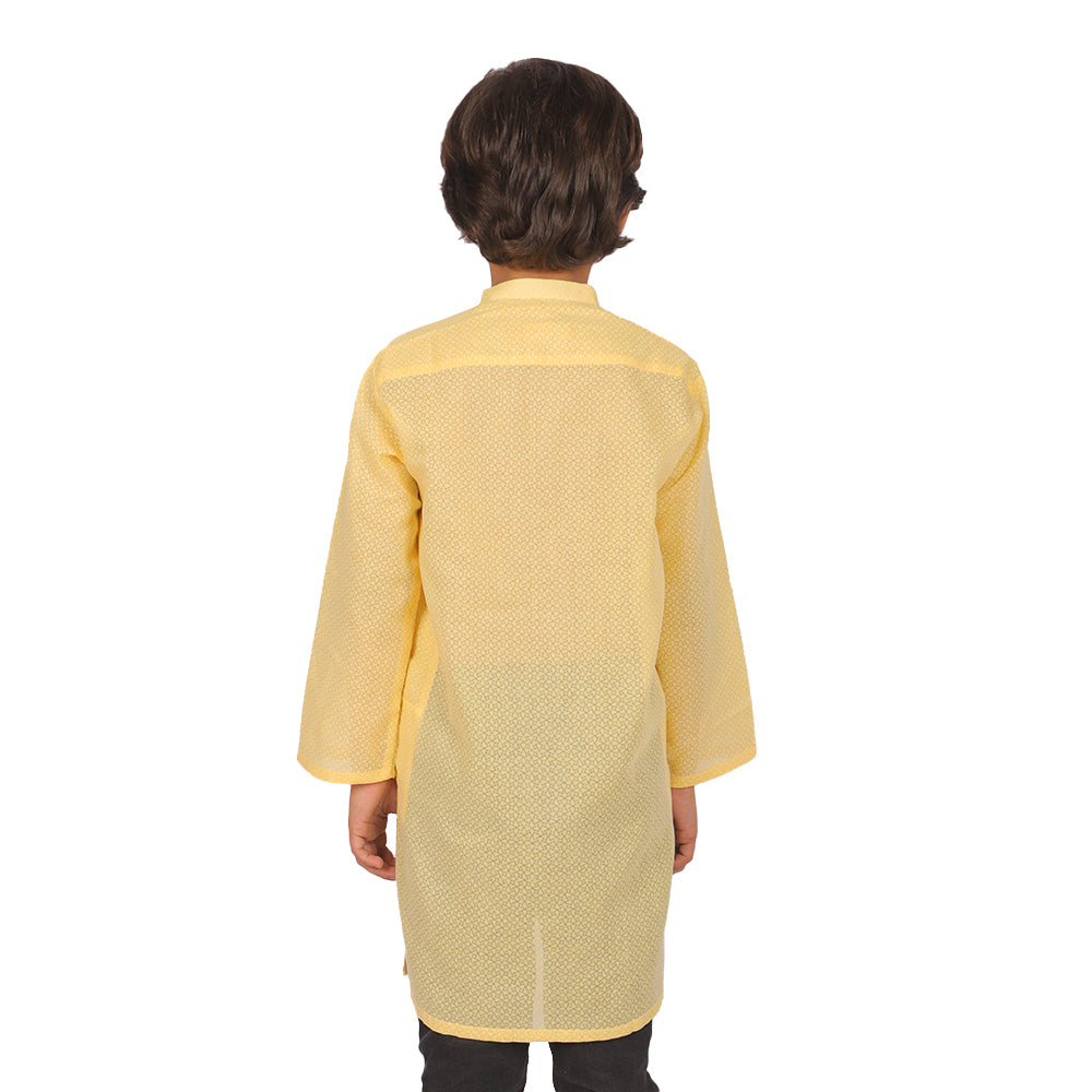 Boys Basic Kurta Burn Out - Yellow