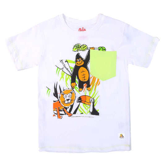 Infant Boys Round Neck T-Shirt Lion - White