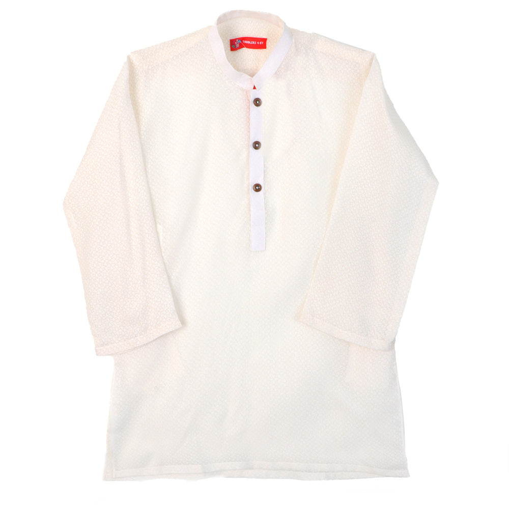 Boys Basic Kurta Burn Out - White