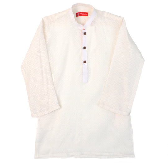 Boys Basic Kurta Burn Out - White