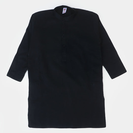 Boys Jacquard Basic Kurta - BLACK