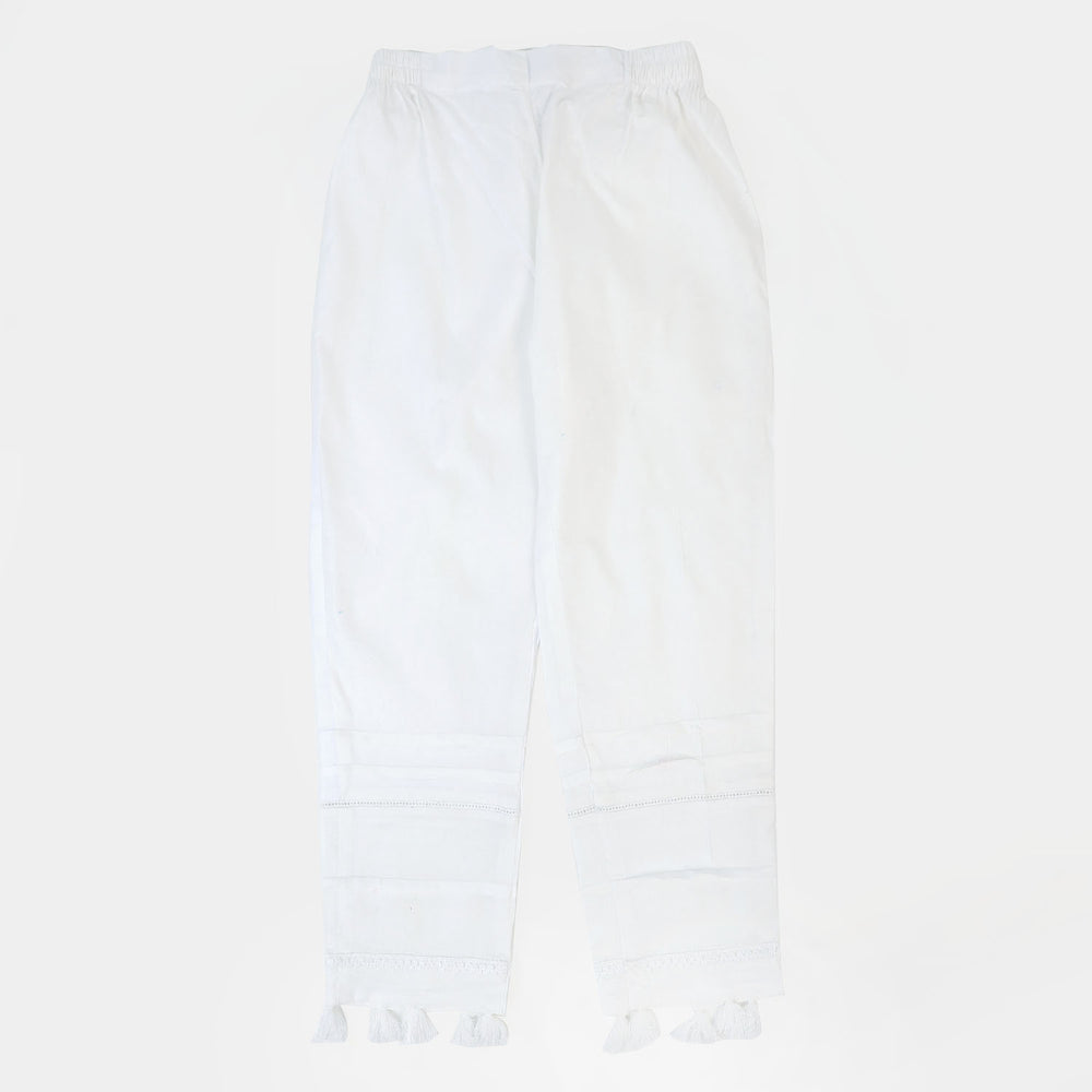 Girls Cotton Straight Pant- White