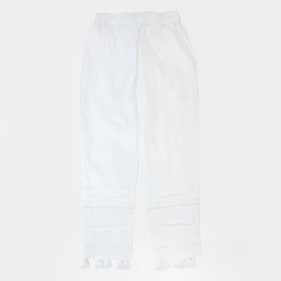 Girls Cotton Straight Pant- White