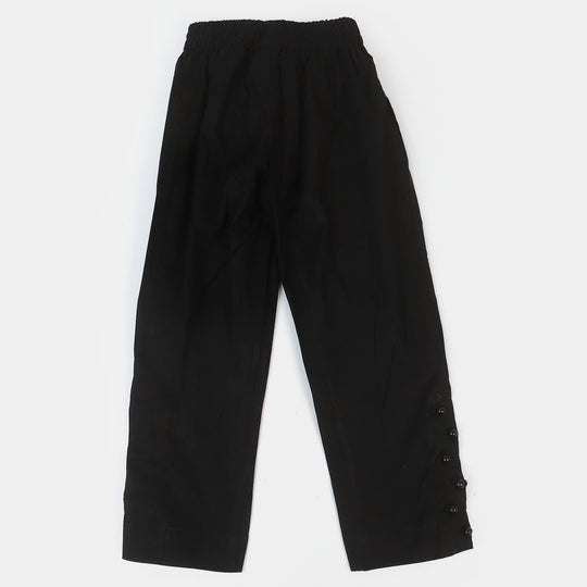 Girls Cotton Straight Pant- Black