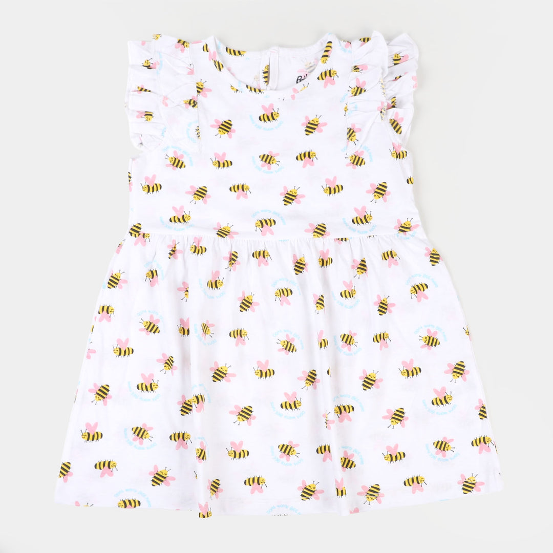 Girls Knitted Frock Bee - White