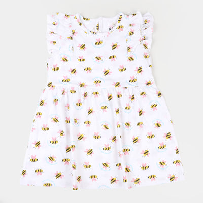 Girls Knitted Frock Bee - White
