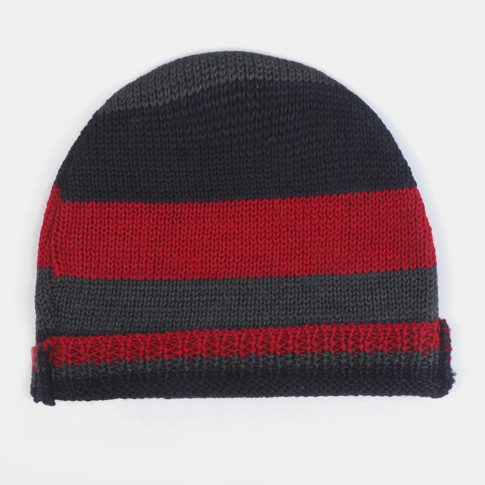 Baby Woolen Round Cap New Set - Black And Red