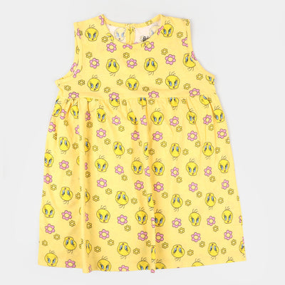 Girls Knitted Frock Character- Yellow