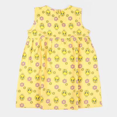 Girls Knitted Frock Character- Yellow