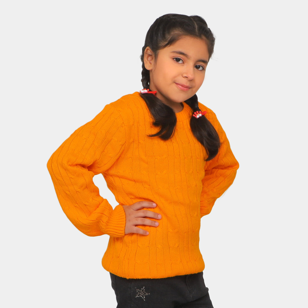 Girls Sweater Cabling Bind - Mustard