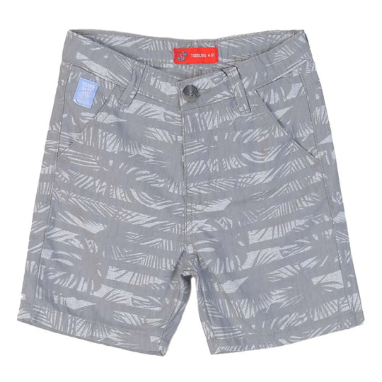 Boys Short Cotton Leaves Print - Grey