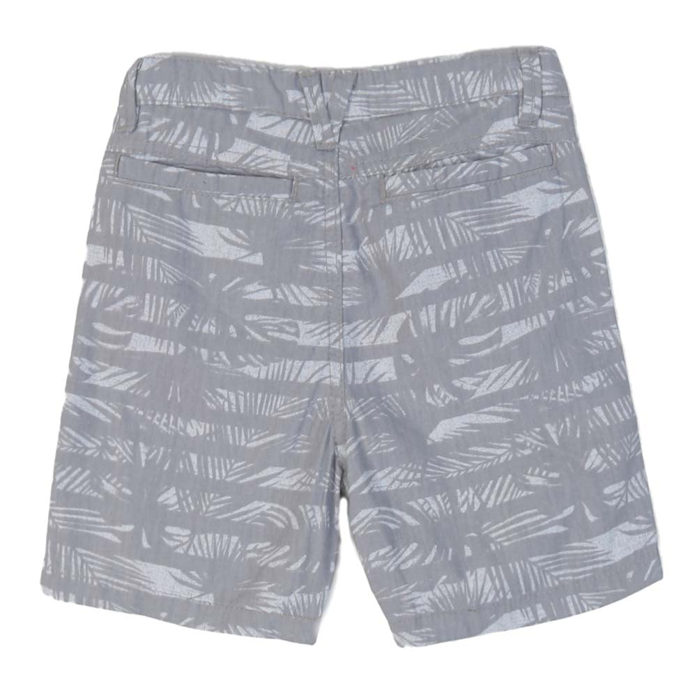 Boys Short Cotton Leaves Print - Grey