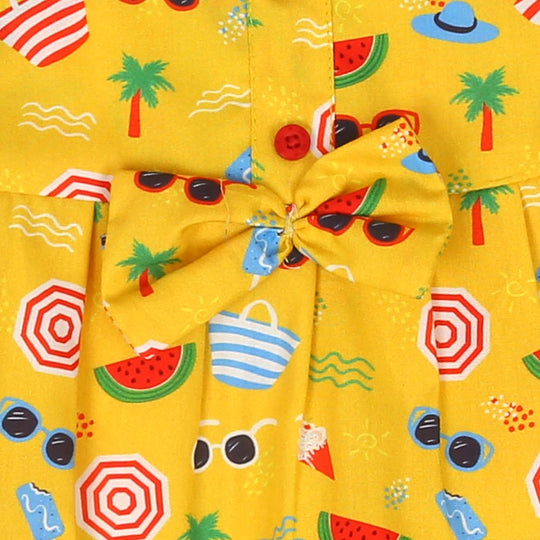 Infant Girls Woven Romper Beach Print - Citrus