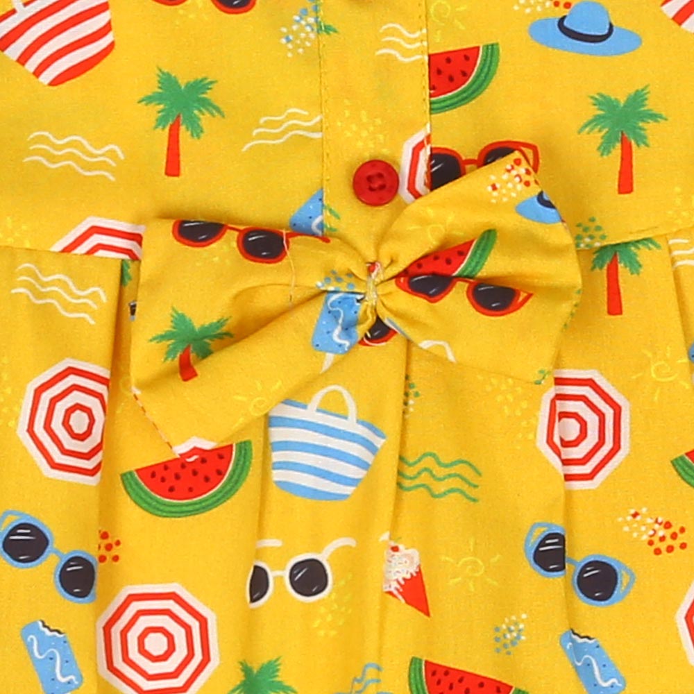 Infant Girls Woven Romper Beach Print - Citrus