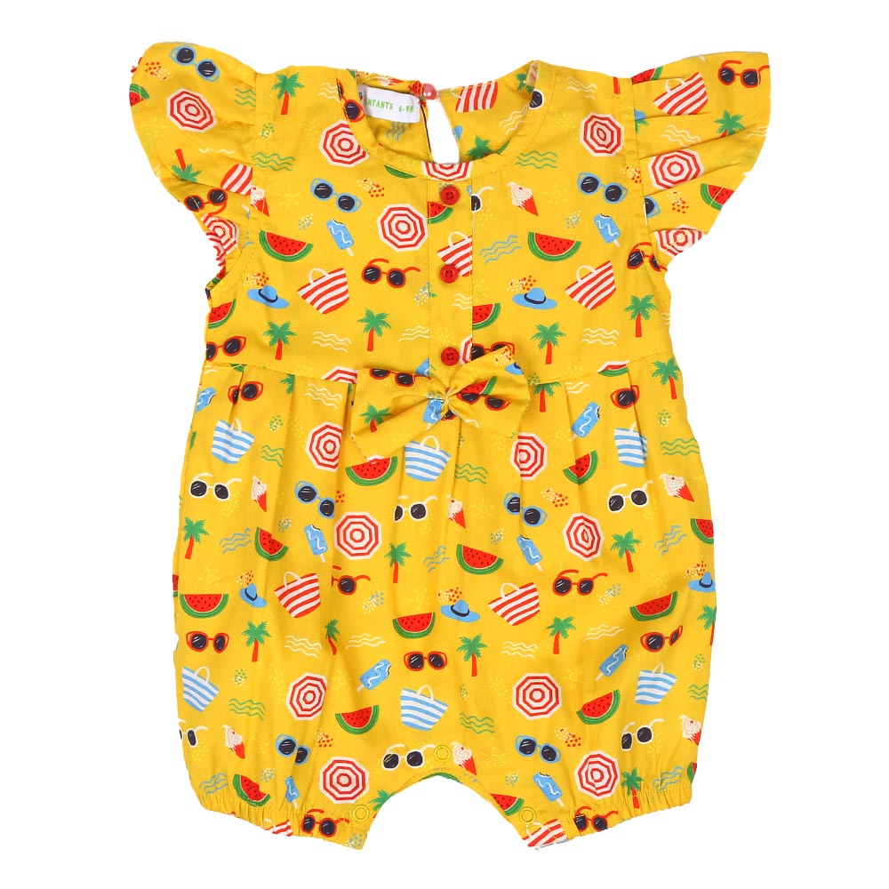 Infant Girls Woven Romper Beach Print - Citrus