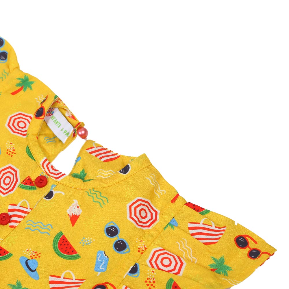 Infant Girls Woven Romper Beach Print - Citrus