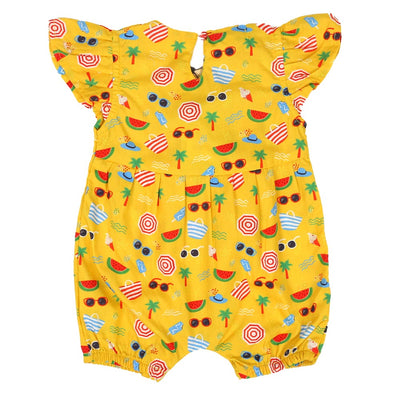 Infant Girls Woven Romper Beach Print - Citrus