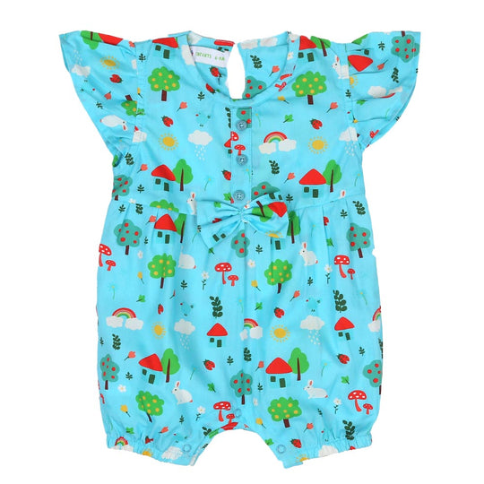 Infant Girls Woven Romper Jungle Print - SKY BLUE