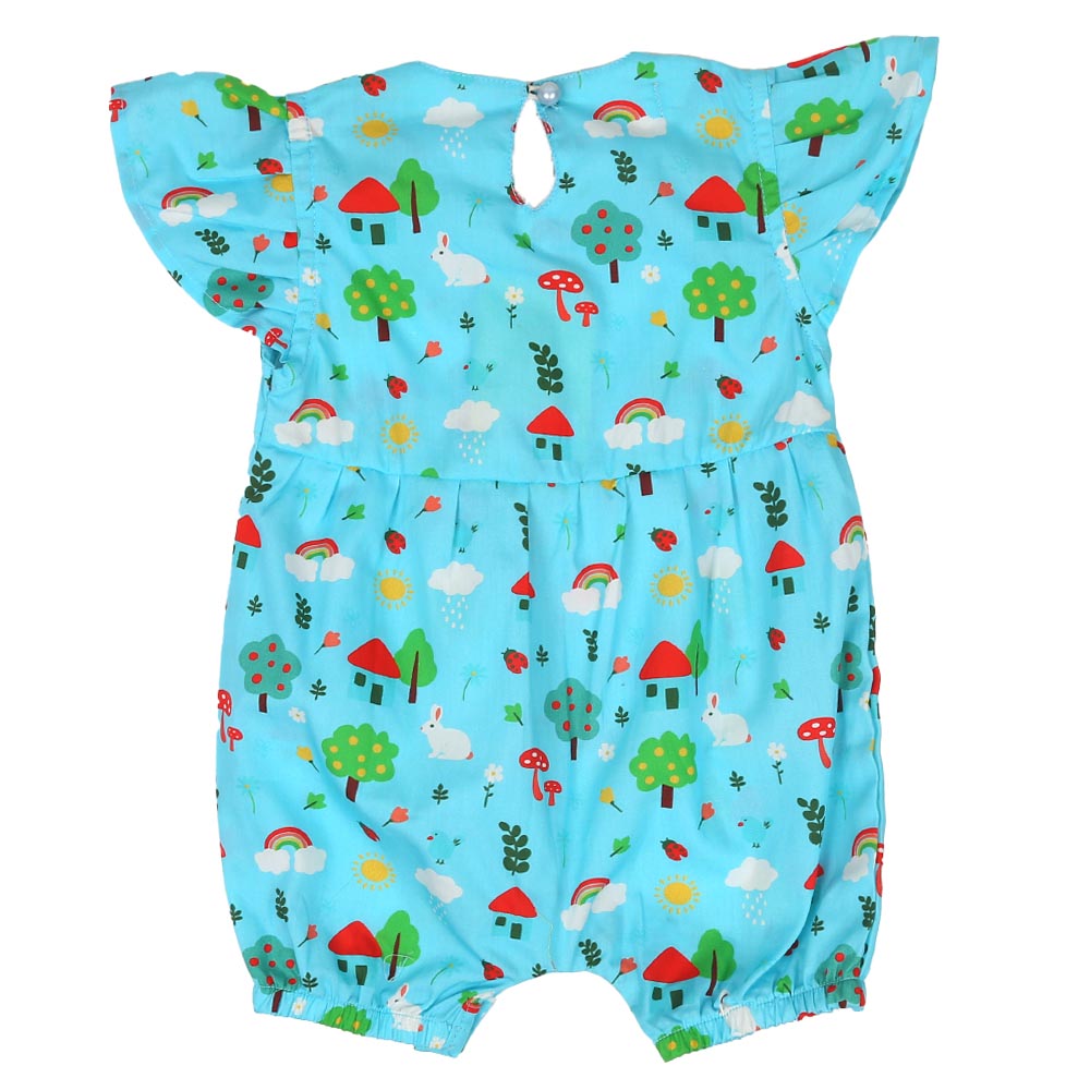Infant Girls Woven Romper Jungle Print - SKY BLUE