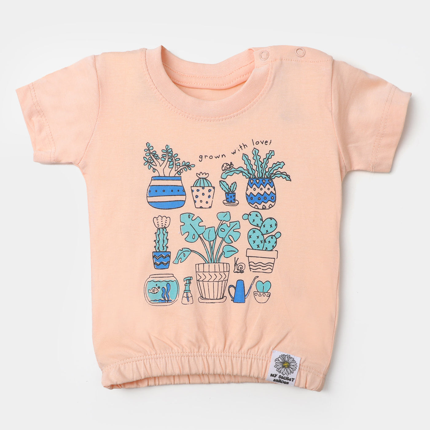 Infant Girls Cotton T-Shirt Cactus  - Peach