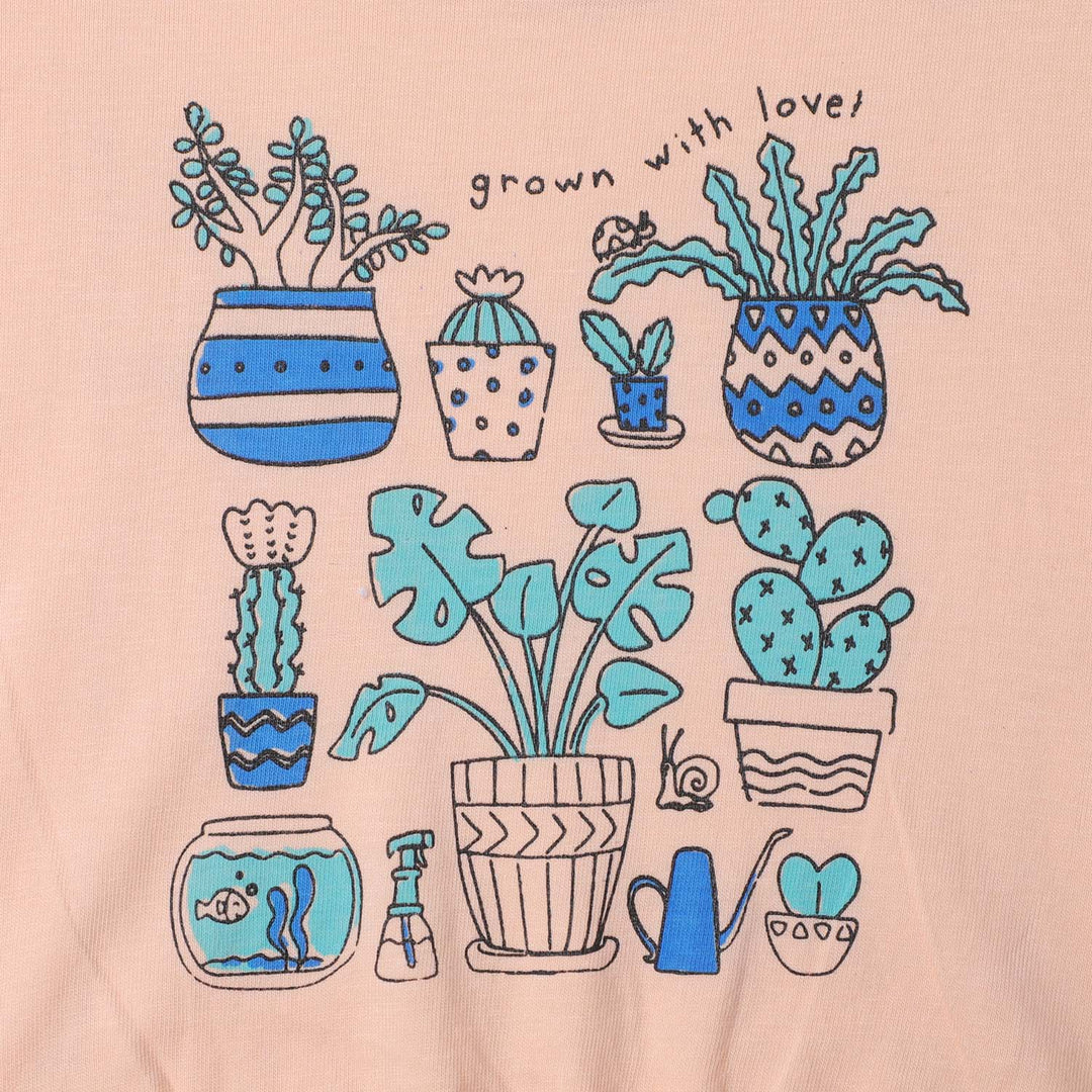 Infant Girls Cotton T-Shirt Cactus  - Peach