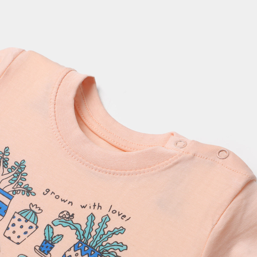 Infant Girls Cotton T-Shirt Cactus  - Peach