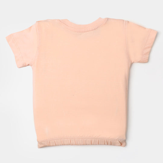 Infant Girls Cotton T-Shirt Cactus  - Peach
