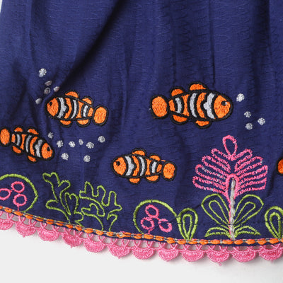 Infant Girls Jacquard Embroidered Kurti - Navy Blue