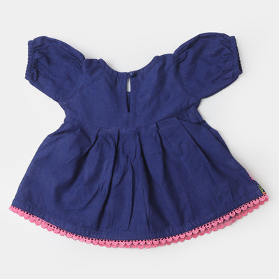 Infant Girls Jacquard Embroidered Kurti - Navy Blue