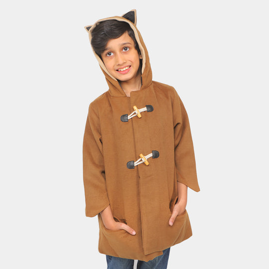 Boys Woolen Trench Coat - BROWN