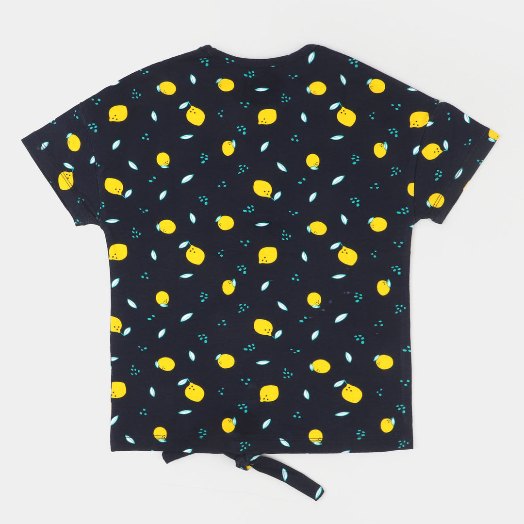 Girls T-Shirt Printed Lemons - Navy Blue