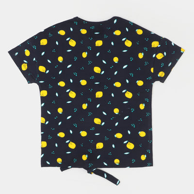 Girls T-Shirt Printed Lemons - Navy Blue