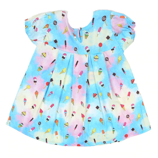 Cup Cake Digital Print Casual Top For Girls - Blue