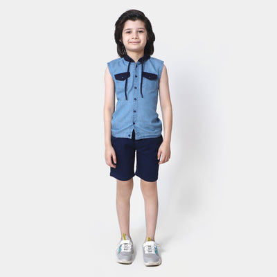 Boys Denim Suit Hooded - Ice Blue