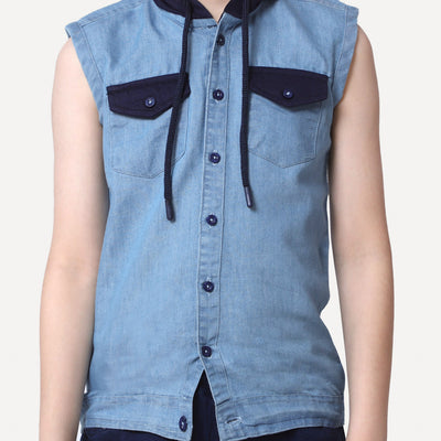 Boys Denim Suit Hooded - Ice Blue