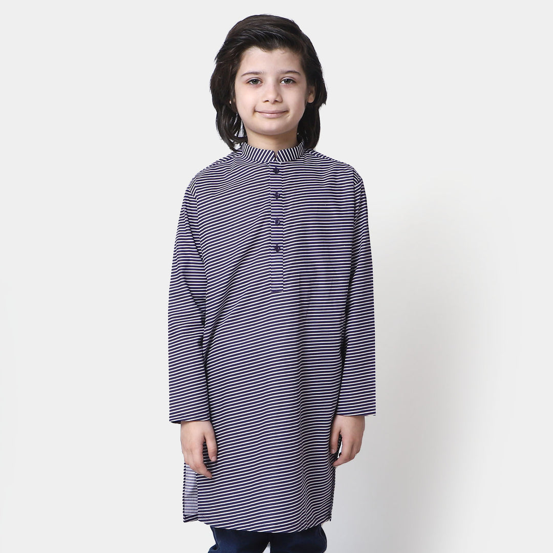 Boys Cotton Digital Print Kurta - Navy