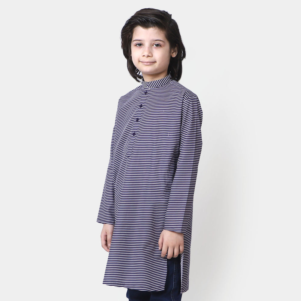 Boys Cotton Digital Print Kurta - Navy