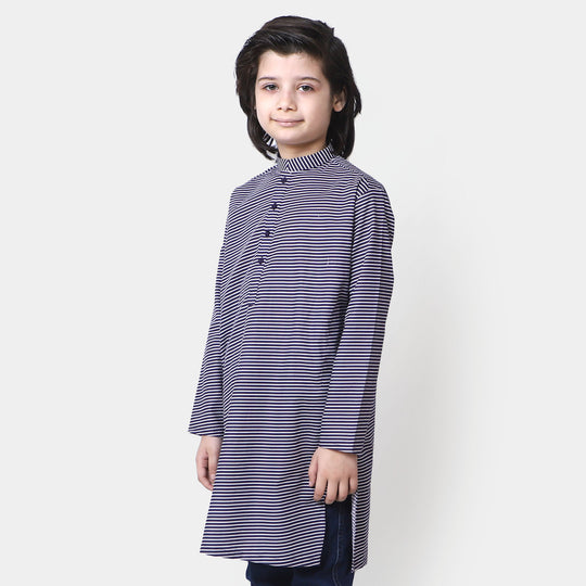 Boys Cotton Digital Print Kurta - Navy
