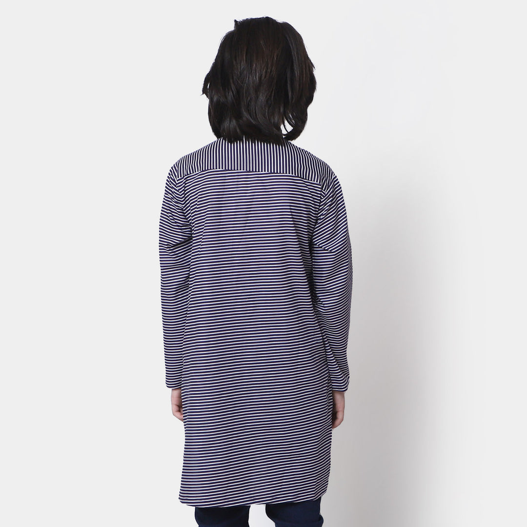 Boys Cotton Digital Print Kurta - Navy