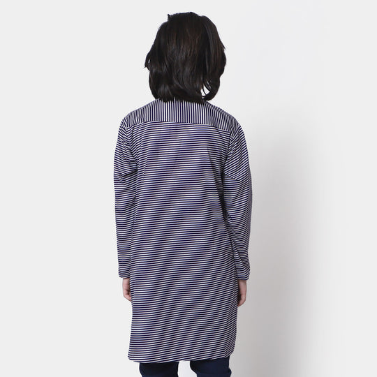 Boys Cotton Digital Print Kurta - Navy