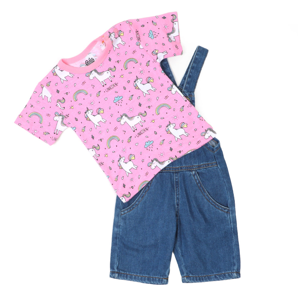 Girls Suit Knitted 2Pc Love - Pink/Mid Blue