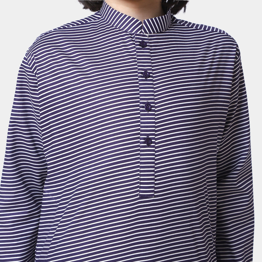 Boys Cotton Digital Print Kurta - Navy