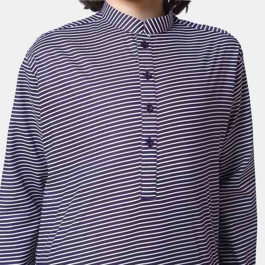 Boys Cotton Digital Print Kurta - Navy
