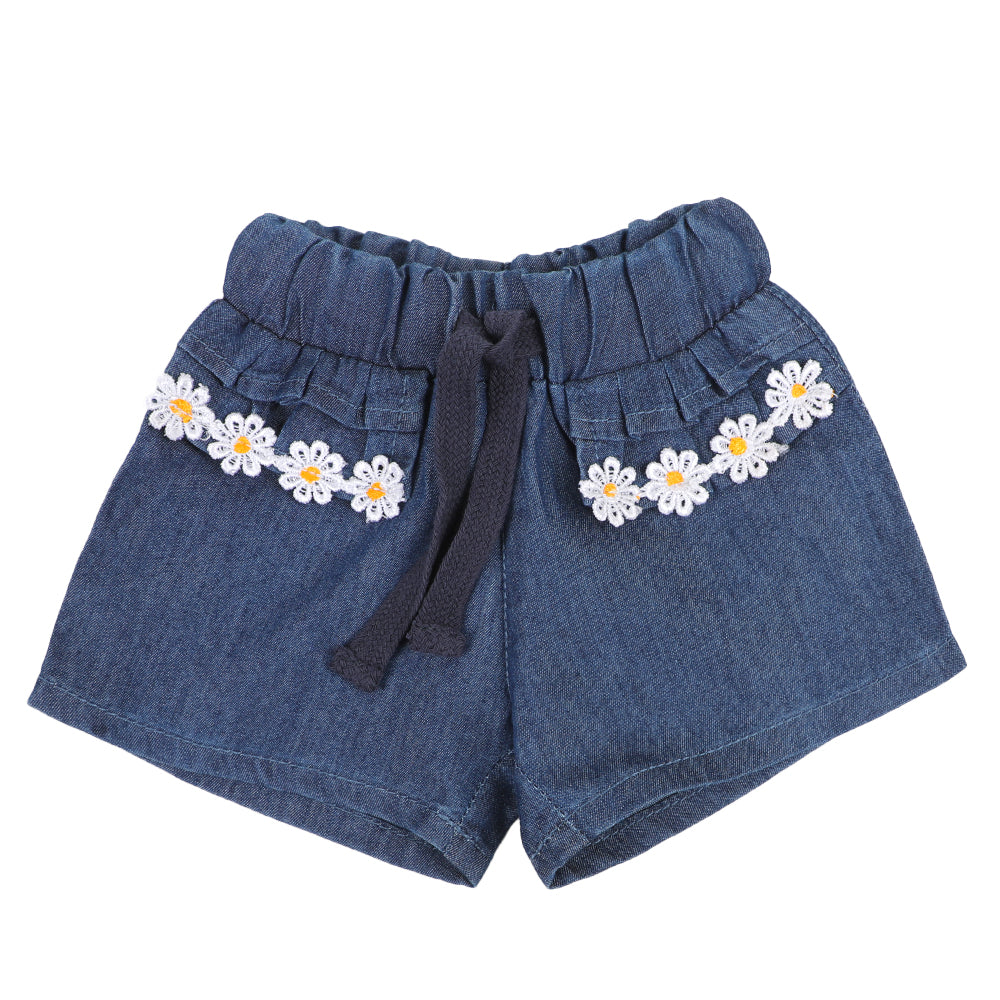 Infants Girls Short Denim Flower Lace - Mid Blue