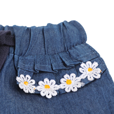 Infants Girls Short Denim Flower Lace - Mid Blue