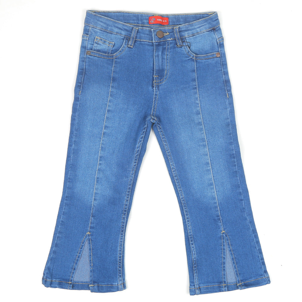 Girls Pant Denim F/Slit Bell Bottom - Mid Blue