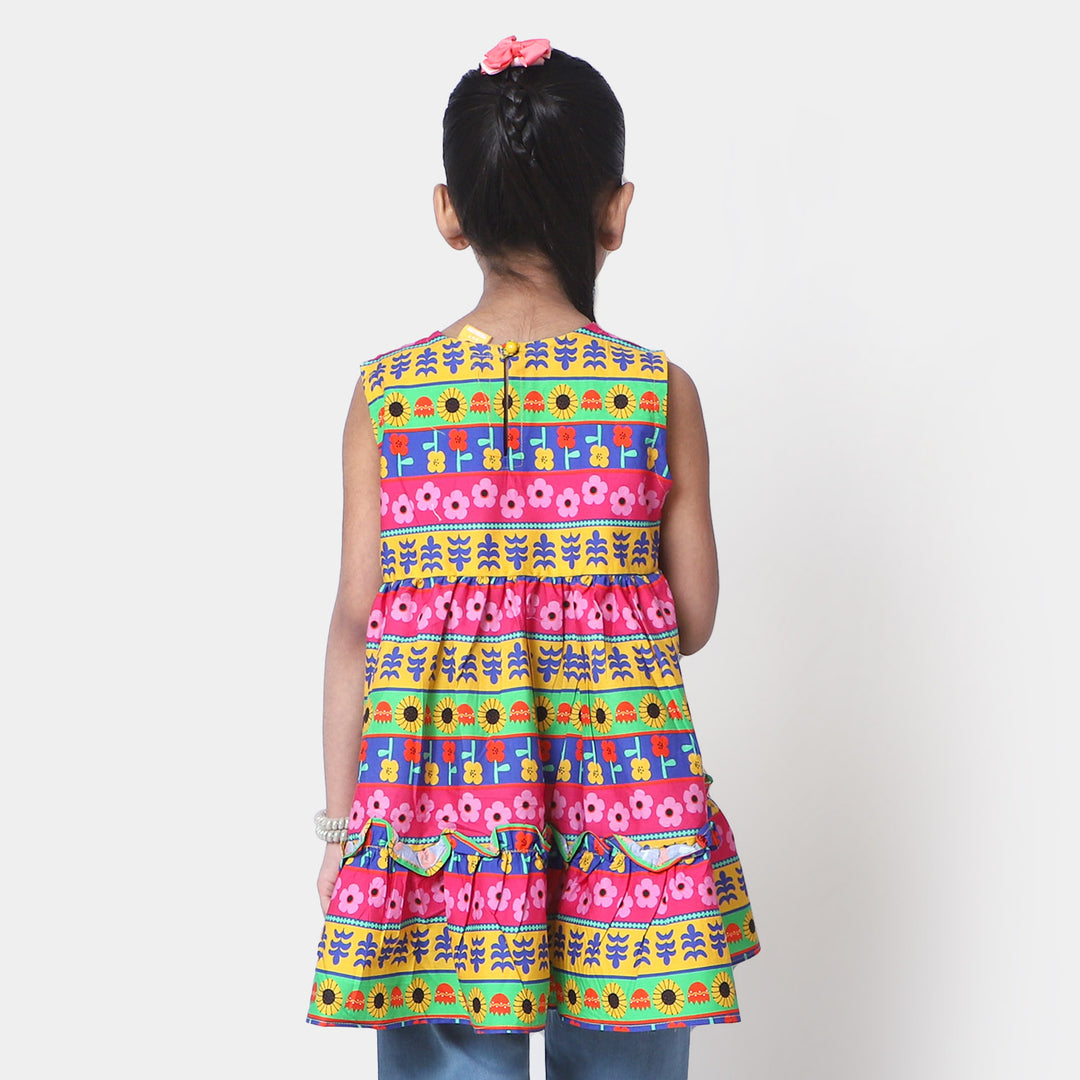 Girls Cotton Casual Frock - Multi